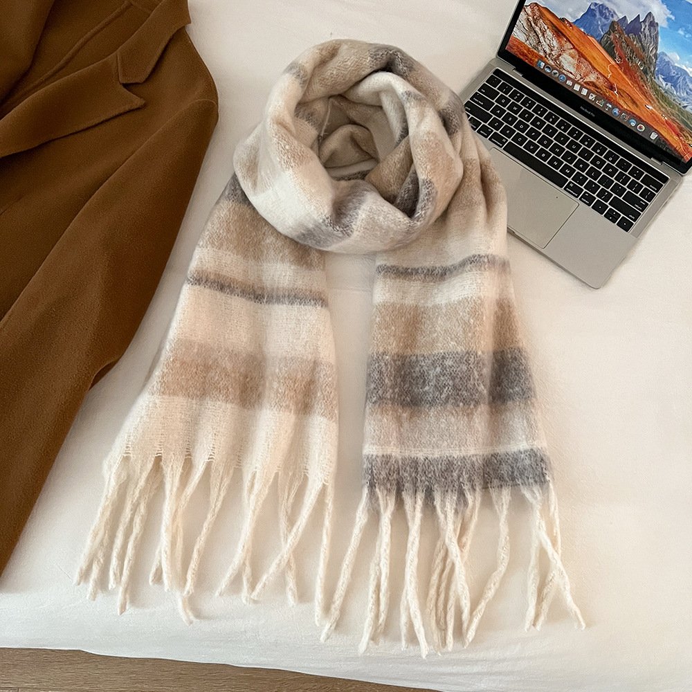 BUFANDA COMBINADA - BEIGE/GRIS