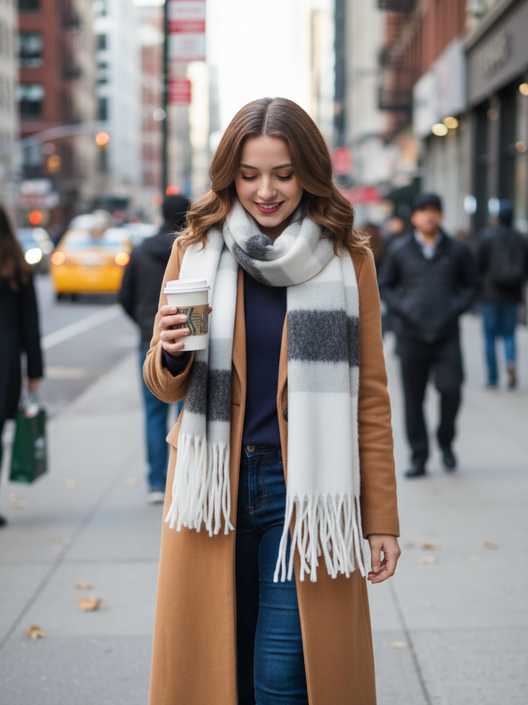 BUFANDA COMBINADA - BLANCO/NEGRO