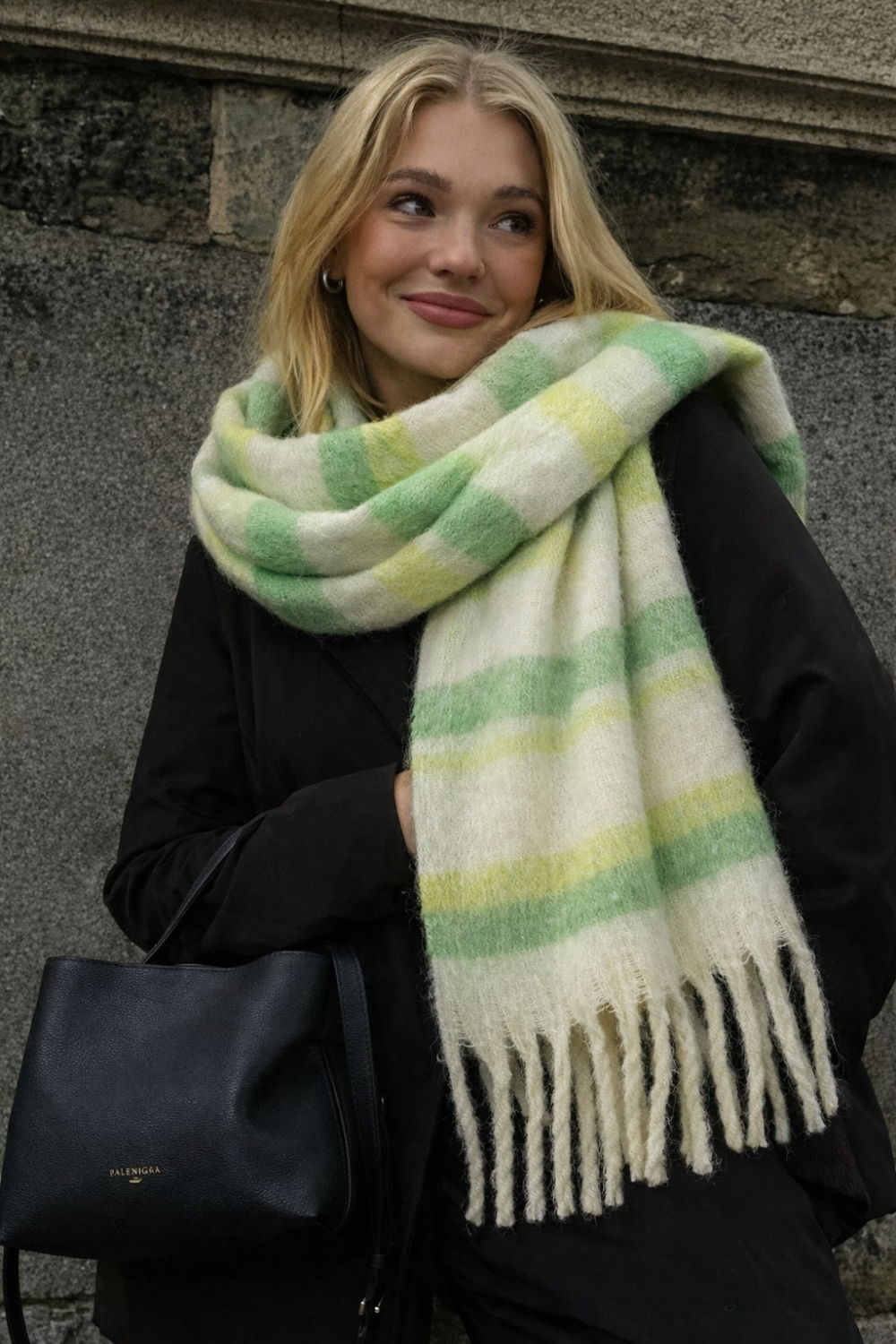 BUFANDA COMBINADA - VERDE CLARO/BLANCO