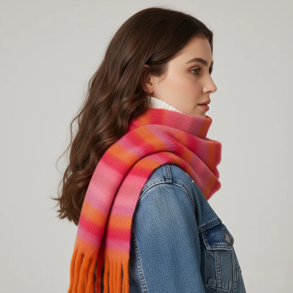 BUFANDA COMBINADA - FUCSIA/NARANJA